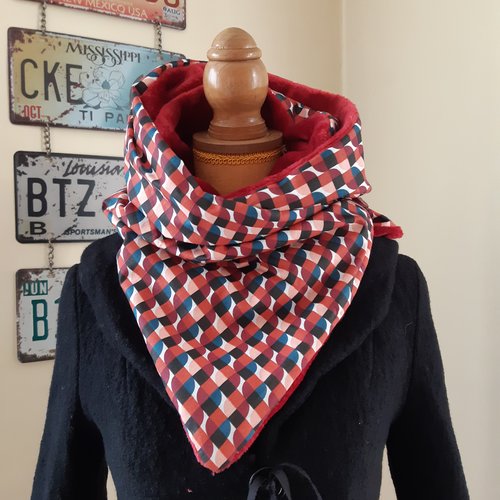 Echarpe motifs seventies bordeaux