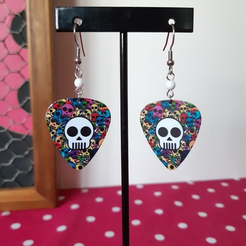Boucles d'oreilles médiators skull drew