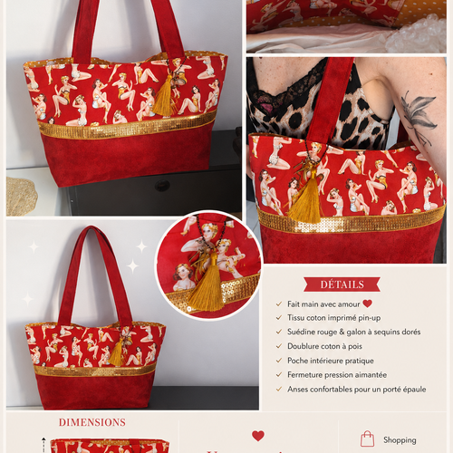 Sac à main pin'up rouge création unique