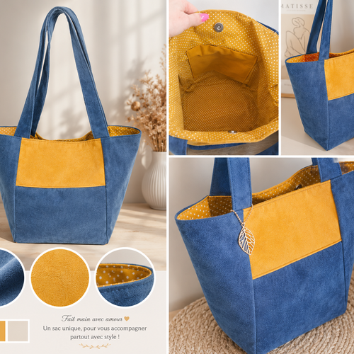 Sac cabas bleu mourarde création unique
