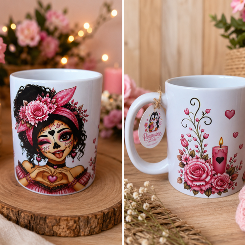 Mug catrina romantique rose