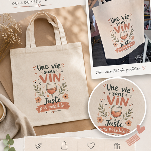 Tote bag une vie sans vin pas possible