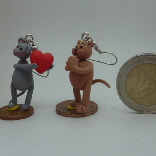 Quand une souris aime un chat - boucles d'oreille 