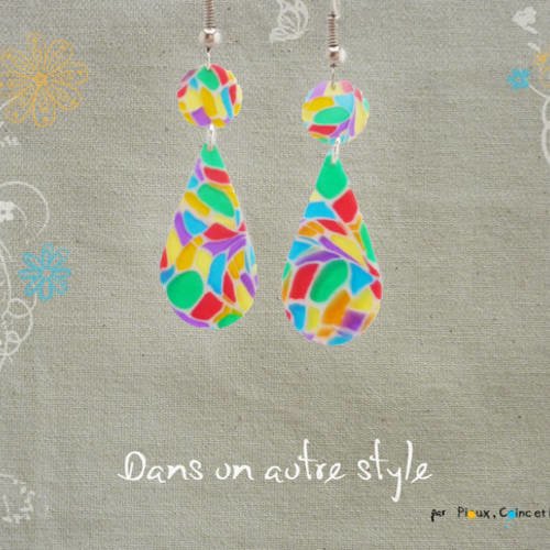 Mosaïque style vitrail- boucle d'oreille 