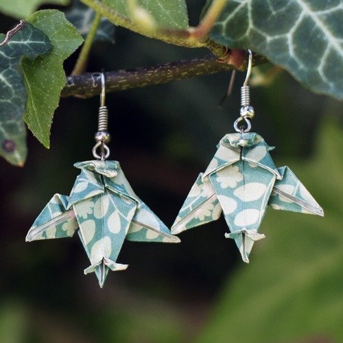 Chouettes hiboux - origami - boucles d'oreilles pendantes