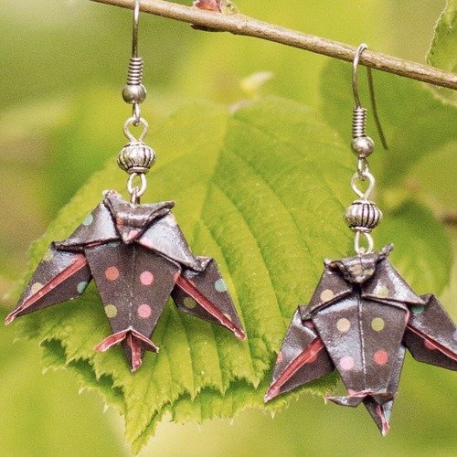 Chouettes hiboux - origami - boucles d'oreilles pendantes