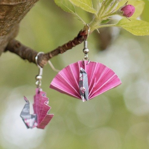 Paons - origami - boucles d'oreilles pendantes
