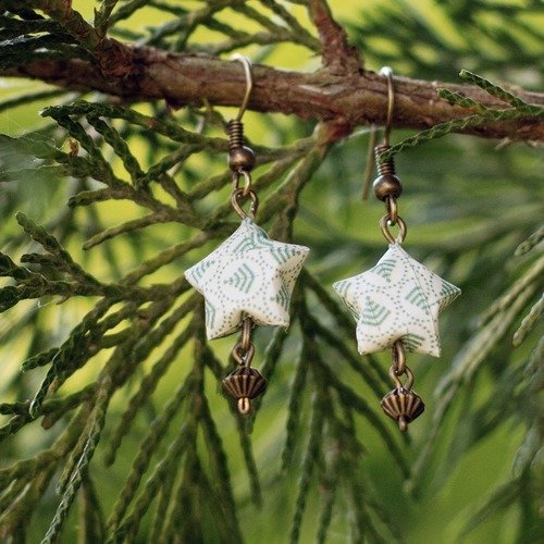 Étoiles en origami - boucles d'oreilles pendantes
