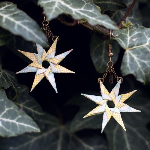 Étoiles en origami - boucles d'oreilles pendantes