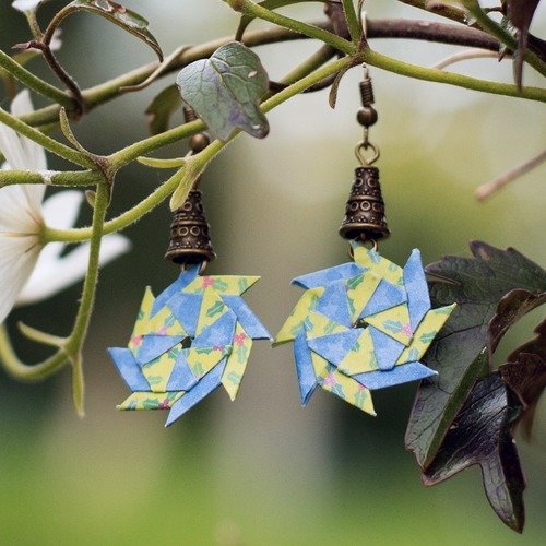 Étoiles en origami - boucles d'oreilles pendantes