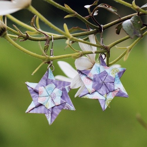Étoiles en origami - boucles d'oreilles pendantes