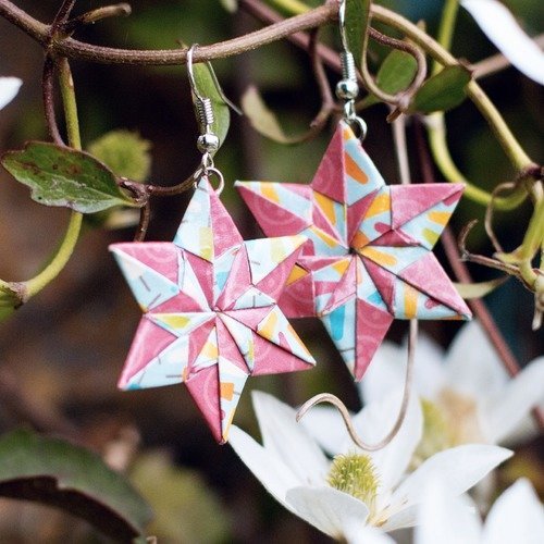 Étoiles en origami - boucles d'oreilles pendantes