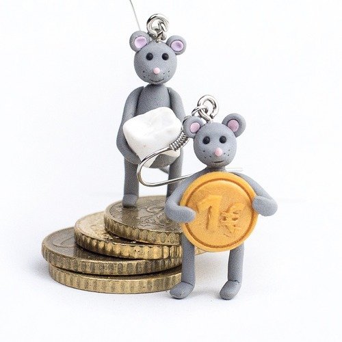 Petites souris ramasseuses de dents  - boucles d'oreilles pendantes