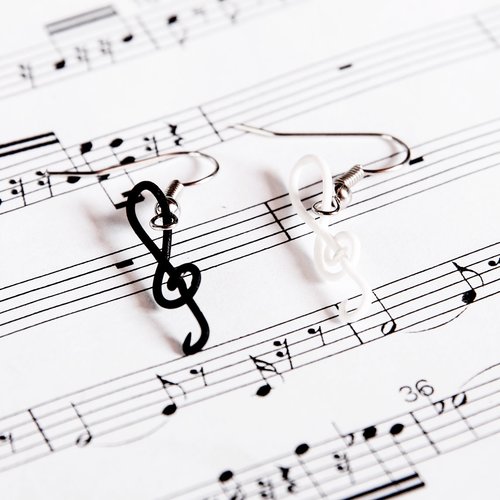 Clés de sol noire et blanche - boucles d'oreilles [- musique -]