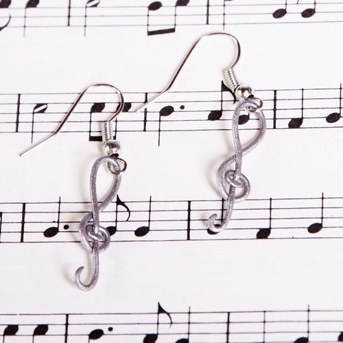 Clés de sol argentées - boucles d'oreilles [- musique -]