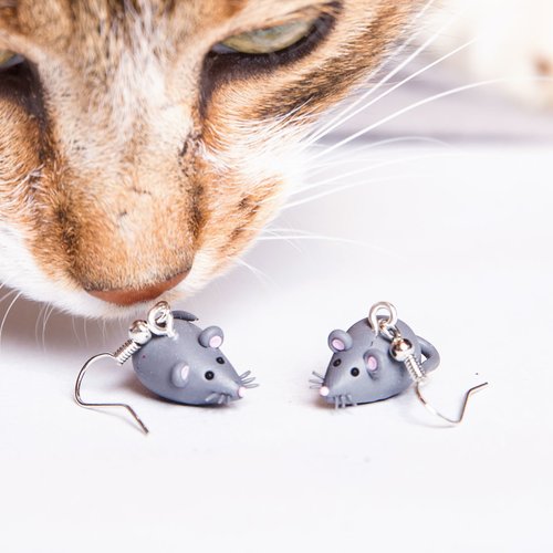 Souris grises - boucles d'oreilles [- animal -]