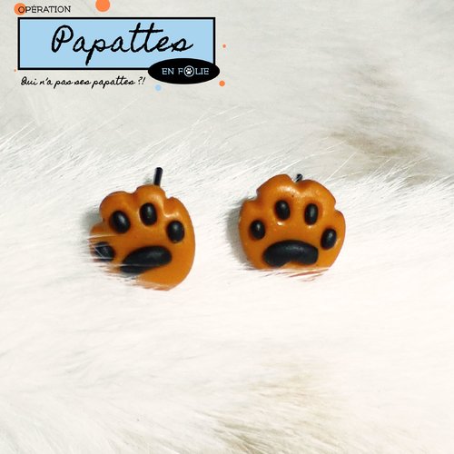 Pattes de chats roux - boucle d'oreille non pendante, puce