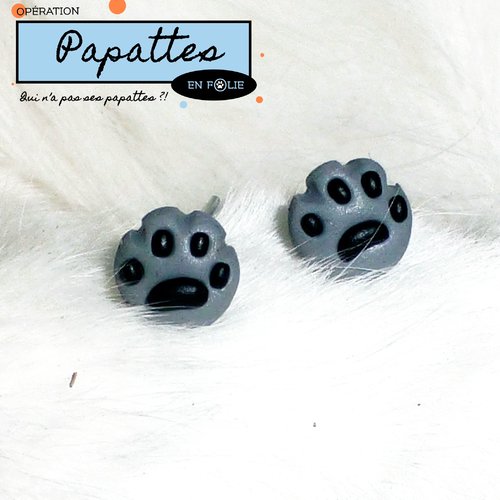 Pattes de chats gris - boucle d'oreille non pendante, puce
