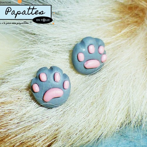 Pattes de chats gris - boucle d'oreille non pendante, puce