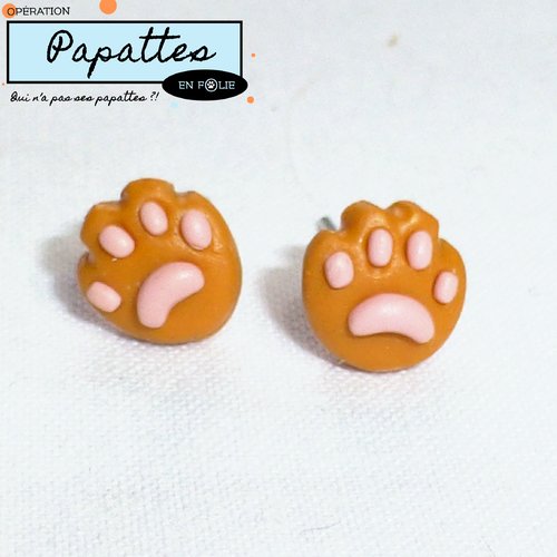 Pattes de chat roux - boucle d'oreille non pendante, puce