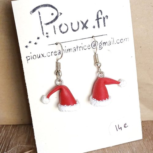 Bonnet de père noël  - boucles d'oreilles