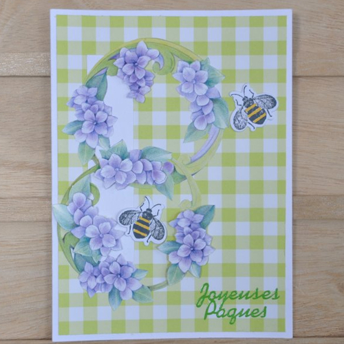 Carte double de joyeuses paques "abeilles et fleurs" en 3d