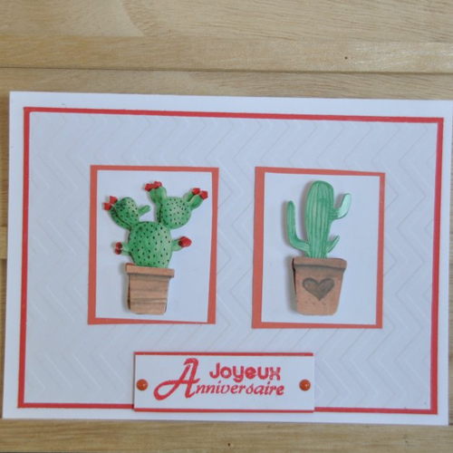 Carte double de joyeux anniversaire "cactus" en 3d
