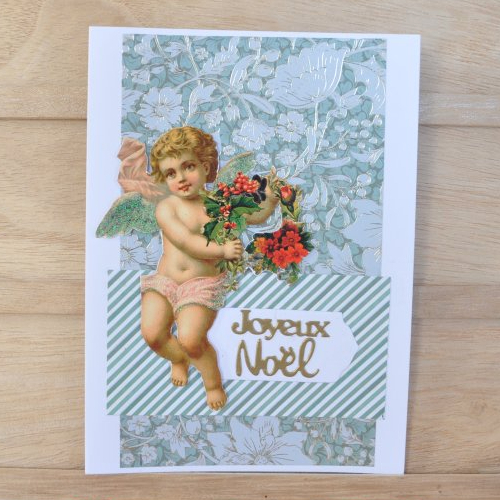 Carte double de joyeux noel "chromo angelot" vintage