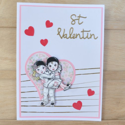 Carte de saint valentin "pierrot et colombine" en 3d