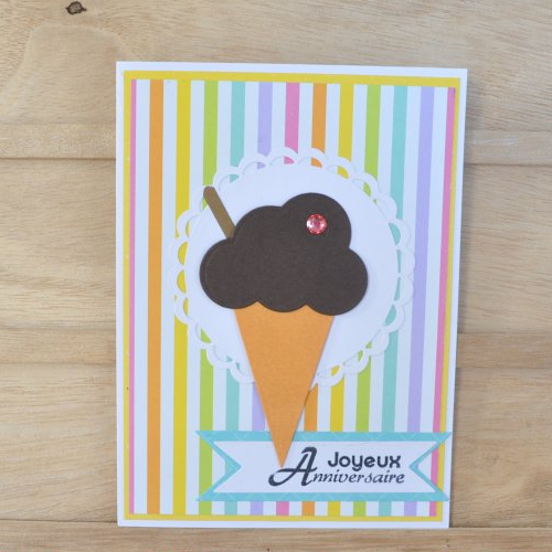 Carte double de joyeux anniversaire "cornet de glace au chocolat"
