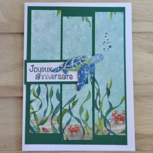 Carte Double De Joyeux Anniversaire Mixte Ambiance Marine Tortue De Mer En Relief Un Grand Marche