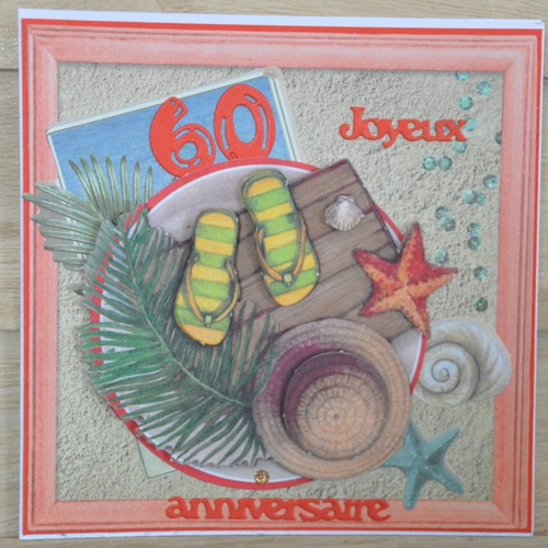 Carte double de joyeux anniversaire "60 ans sous les tropiques" en 3d