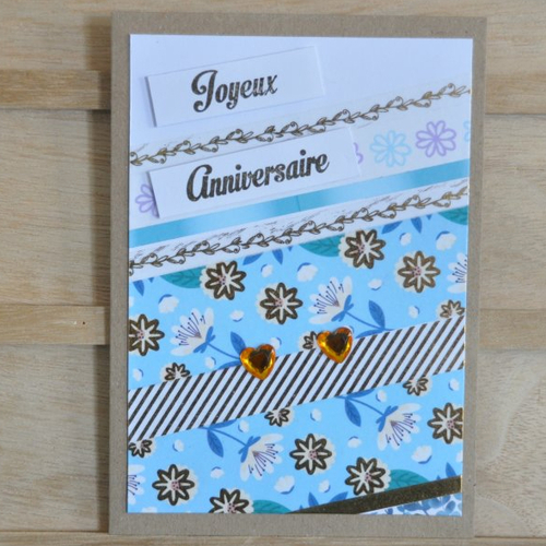 Carte double de bon anniversaire "fleurs bleues"