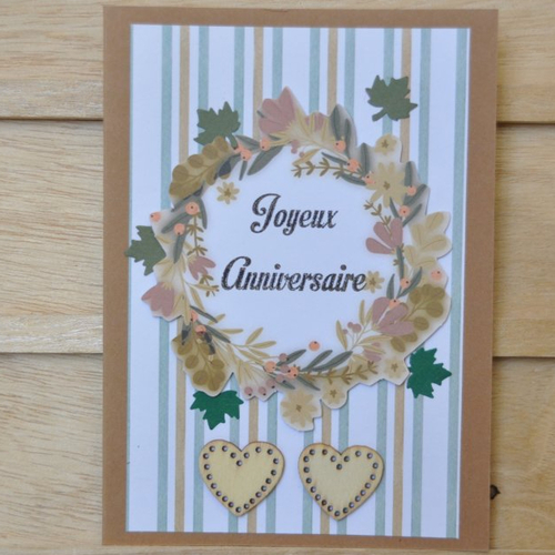Carte double de joyeux anniversaire couleurs d'automne "coeur en bois"