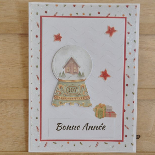 Carte double de bonne année "joy" en leger relief
