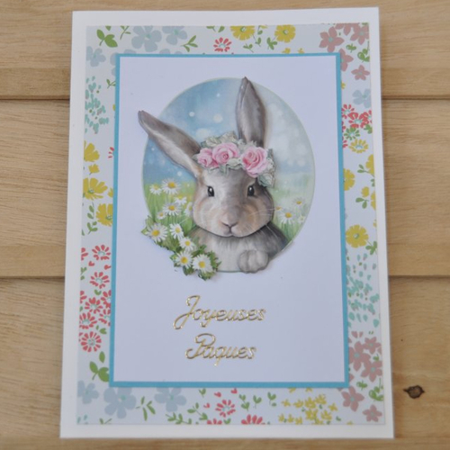 Carte double de joyeuses paques "petit lapin mignon" en 3d