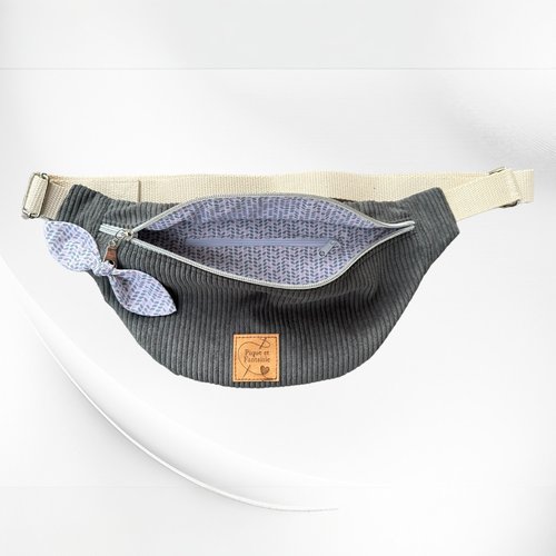 Sac banane en velours côtelé femme, sac tendance, sac pratique "gris"