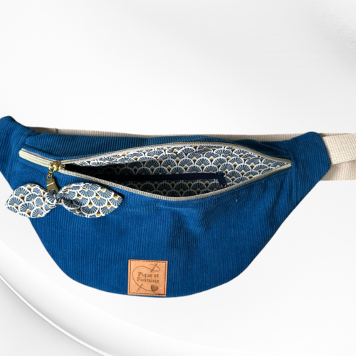 Sac banane en velours côtelé femme, sac tendance, sac pratique "bleu roi"