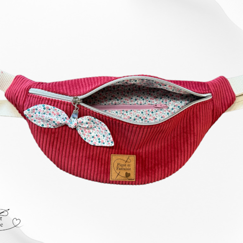 Sac banane en velours côtelé femme, sac tendance, sac pratique "framboise"