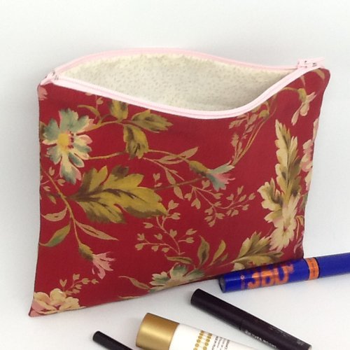 Trousse de maquillage, pochette de rangement, fourre-tout, organiseur de sac, trousse de toilette, cadeau, noël. floral, romantique, rouge