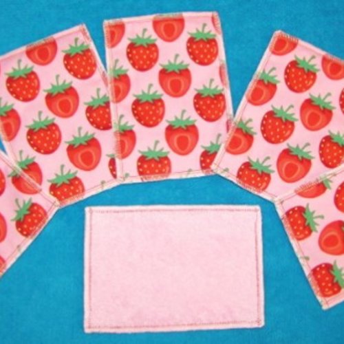 Lot de 12 lingettes lavables rectangle coton/éponge motif fraises