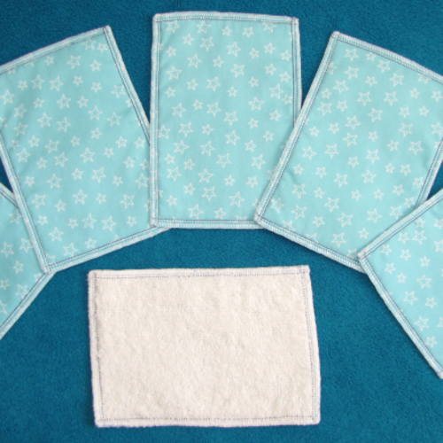 Lot de 12 lingettes lavables rectangle coton/éponge motif etoiles fond bleu