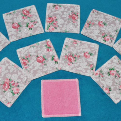 Lot de 10 lingettes lavables motif roses fond gris