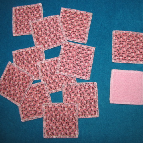 12 carrés démaquillants lavables 8 x 8 cm coton et éponge