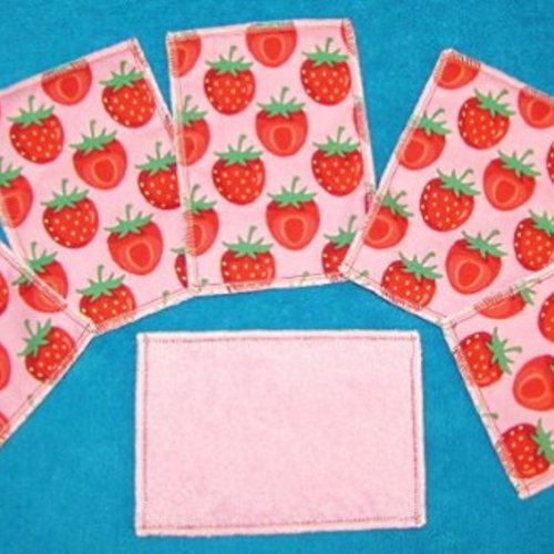 Lot de 12 lingettes lavables rectangle coton/éponge motif fraises