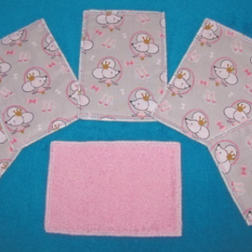 Lot de 12 lingettes lavables rectangle coton/éponge motif souris princesses