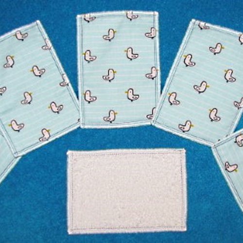 Lot de 12 lingettes lavables rectangle coton/éponge motif piou-piou bleu