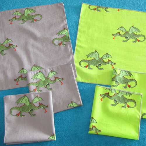 Lot de 6 mouchoirs en tissu coton lavables surjetés motif dragons