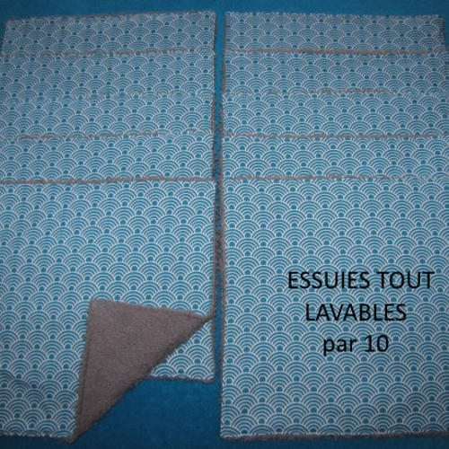 Essuie tout lavable tissu motif écailles sur fond turquoise