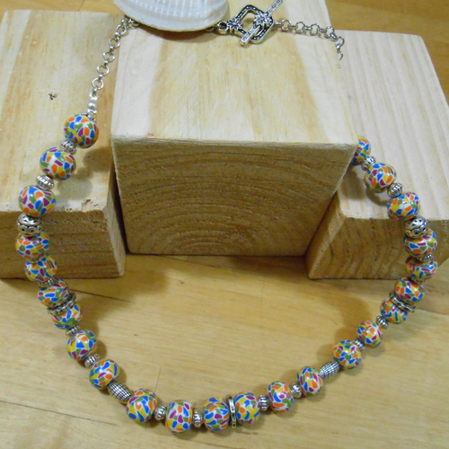 Collier mosaïque perles multicolore